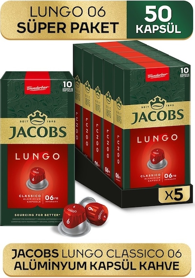 Jacobs Lungo 6 Classic Nespresso Uyumlu Alüminyum Kapsül Kahve 5 X 10'lu Kapsül Kahve
