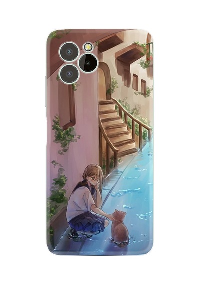Oukitel C21 Pro Kılıf Resimli Desenli Silikon Platinium Series Cat And Girl 1808