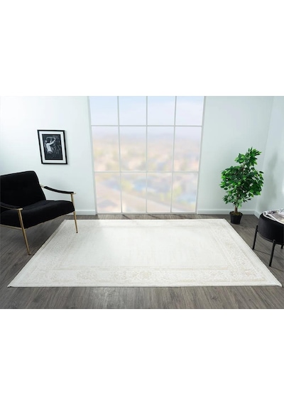 Elegance Eg002a Gri Halı Bej Detaylı Çerçeveli Modern Viskon Doğal Iplik Bambu Halı Tozu Az-55 Bej-beyaz