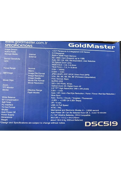 Goldmaster DSC519 8 MP Dijital Fotoğraf Makinesi (İthalatçı Garantili)