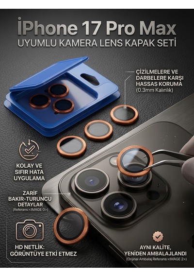 Apple iPhone 17 Pro Max Uyumlu Kamera Koruyucu Lens Turuncu