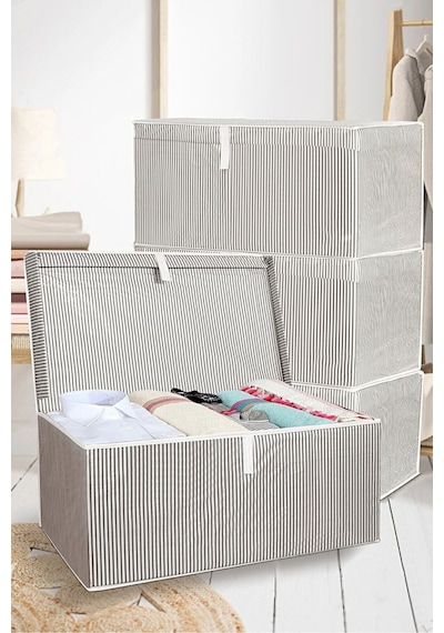 4 Adet Kapaklı Çok Amaçlı Hurç Saklama Kutusu Organizer Mega Plus 70 X 40 X 30 Cm Gri Gri