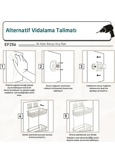 Banyo Rafı 2 Katlı Paslanmaz Easyfix Siyah S242 Siyah
