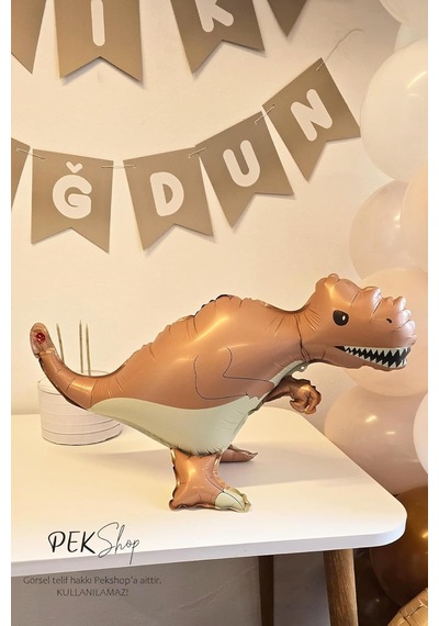 Retro Trex Dinozor Folyo Balon Retro Renkler Dinazor Şekilli Balon 64x41 Cm Çok Renkli