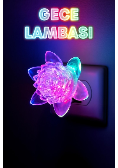 Rgb Gece Lambası Çiçek Tip On/off Tuşlu Koridor Hol Işığı Uyuma Işığı Renkli Işık Beyaz Gc06 Beyaz