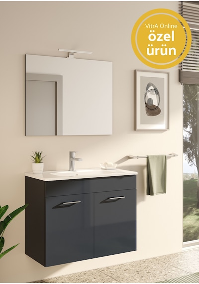 VitrA Ardea 67071 Banyo Dolabı Seti Kapaklı 80 Cm Parlak Antrasit