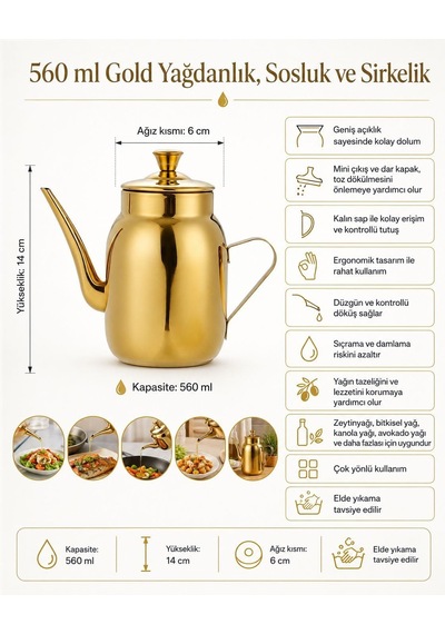 Komple Çelik Gold 560 Ml Yağdanlık Sosluk Ve Sirkelik Cin995sr
