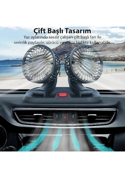 Ally F410 Usb Çift Başlıklı Araç Fanı Oto Fan Vantilatör- 5775