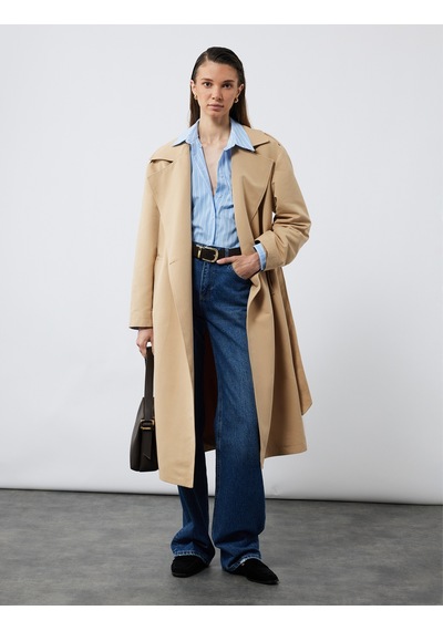 Koton Klasik Yaka Uzun Kollu Oversize Poplin Gömlek Mavi Çizgili 6wak60022pw