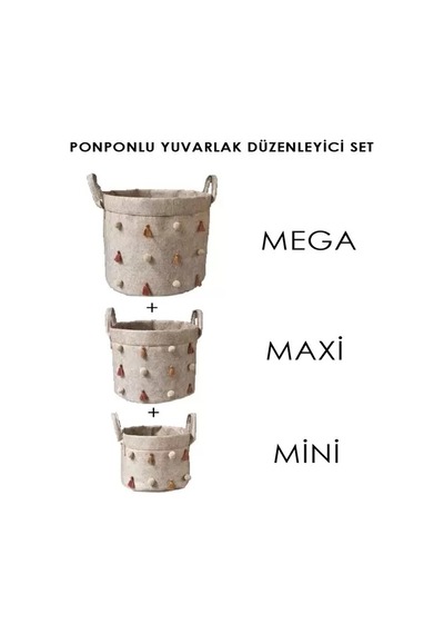 Katlanabilir Çok Amaçlı Ponponlu Yuvarlak Düzenleyici Saklama Kutusu Organizer Keçe Mini Boy - 037 Diğer