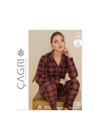 Çağrı Kadın Kışlık Süet Uzun Kollu Önü Düğmeli Pijama Takımı Kiremit