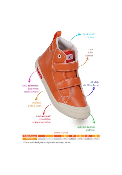 Kiko Kids Garf Günlük Cırtlı Erkek Çocuk Bot Ayakkabı Turuncu Turuncu