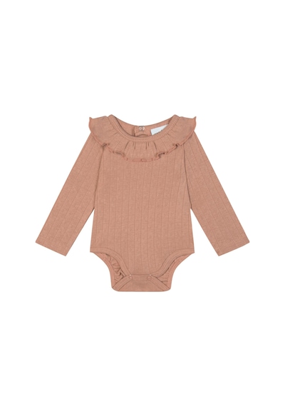 Antebies Organik Pembe Jakarlı Yakası Fırfırlı Çıtçıtlı Uzun Kollu Kız Bebek Body
