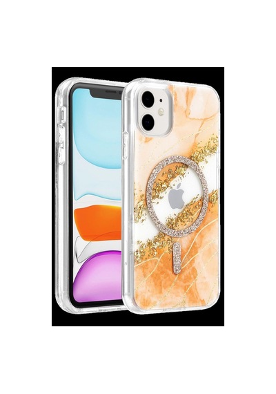 Onegif Apple Uyumlu iPhone 11 Lotus Simli Magsafe Kapak - Turuncu