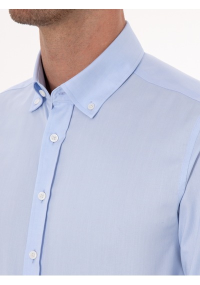 Cacharel Açık Mavi Slim Fit %100 Pamuk Yakası Düğmeli Oxford Gömlek Denım