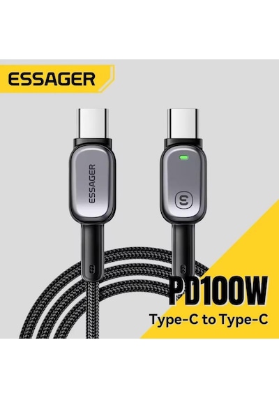 Essager E-marker Çipli Led Işıklı 1 Metre 100w Usb-c To Usb-c Şarj Kablosu Pd100w Type C Şarj Kablosu Desen - Ben10