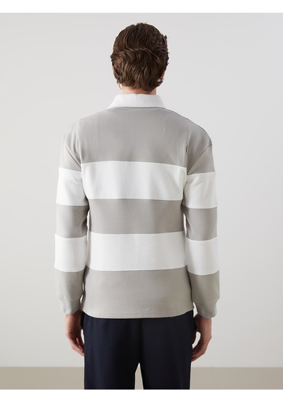 Lcw Vision Ekru Polo Yaka Uzun Kollu Çizgili Erkek Sweatshirt
