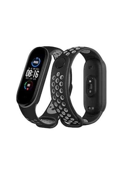 Xiaomi Mi Band 6 Uyumlu Spor Delikli Kordon - Siyah-gri