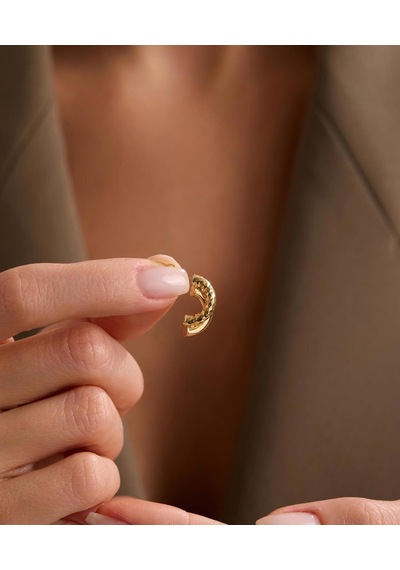 Bayar Gold 14 Ayar Altın İtalyan Noktalı Yarım Daire Halka Küpe Sarı Altın