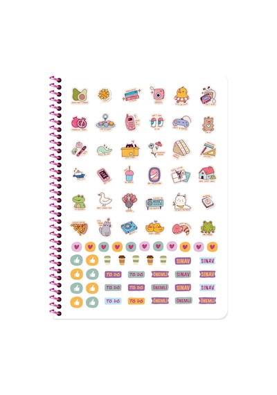 Keskin A4 Çizgili Karton Kapak Spiralli Pastel Kalp Defter - Pembe Kalp Çok Renkli