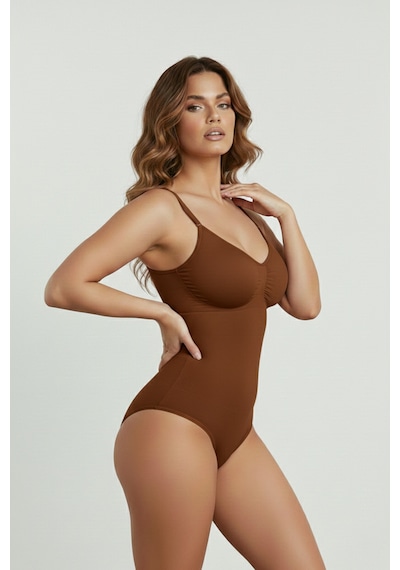 Mistirik Mamey Örme Kumaş Yapılı Toparlayıcı Çıtçıtlı Bluz Kahve Renk7