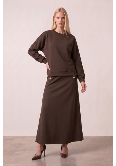 Casual Kahverengi Örme Sweatshirt