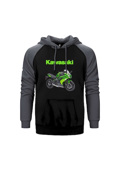 Kawaski Ninja 650r Gri Renk Reglan Kol Kapşonlu Sweatshirt Gri