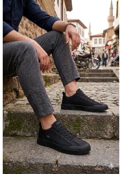 Fort Noka Champ Rahat Memory Foam İç Taban Keten Sneaker Erkek Ayakkabı Siyah