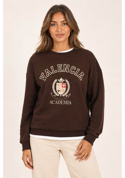 Fashion Friends Baskılı Kahverengi Kadın Sweatshirt 26k0048k1