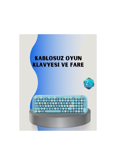 Retro Tarz Kablosuz Klavye Mouse Seti 104 Tuşlu Ergonomik Tasarım - Karbul6334-8398 Renkli