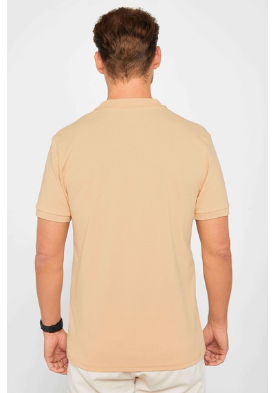 Tudors Erkek Slim Fit Dar Kesim Pamuklu Yumuşak Dokulu Serin Tutan Kumaş Düz Pike Polo Yaka Tişört-30769 Bej