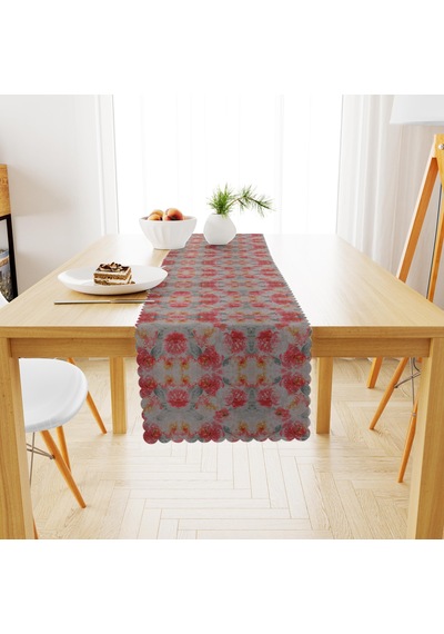 Gül Desenli Kırmızı Kavun İçi Dijital Baskılı Petek Dokuma Runner 40x140