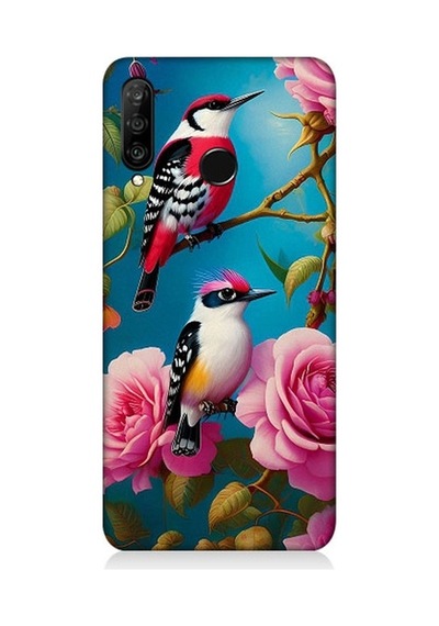 Huawei P30 Lite Uyumlu Arı Kuşu Ve Gül Desenli Silikon Kılıf