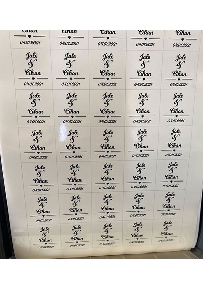 Kalp Figürlü Etiket Cemiyet İçin Ürünlerinize Özel 5 CM - 40 Adet Opak Etiket Siyah - Beyaz