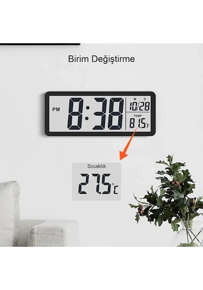Lcd Ekranlı Modern Tasarım Dijital Duvar Saati Usb Pilli Zaman Tarih Sıcaklık Saat Gösterimi 20x8cm Açık Gri