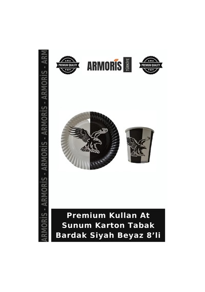 Premium Kullan At Sunum Karton Tabak Bardak Siyah Beyaz 8 Li Diğer