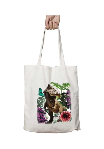Art Hediye T-rex Dinazor İki Taraf Kalıcı Yıkanabilir Okul Plaj Omuz Bez Çanta Çok Renkli