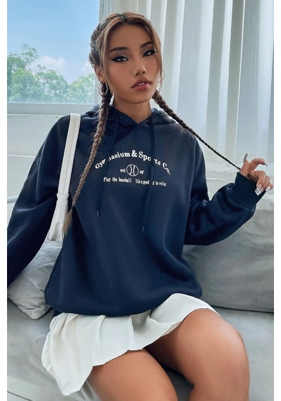 Uyguntarz Unisex Gymnasium Baskılı Oversize Sweatshirt Lacivert