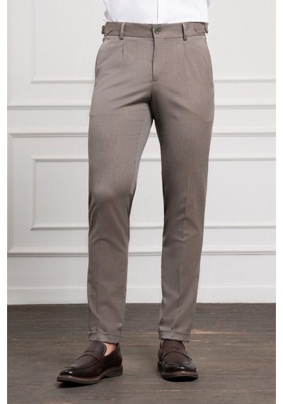 Morven Erkek Kahve Trend Slim Fit Dar Kesim Pileli Pantolon 25ms003015400 Kahve