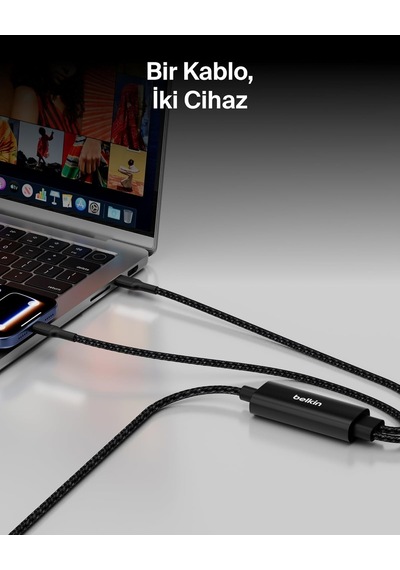Boostcharge Pro 2 Si 1 Arada 140 W Usb-c - Usb-c Şarj Kablosu, Örgülü Çift Şarj Kablosu, Akıllı Standart