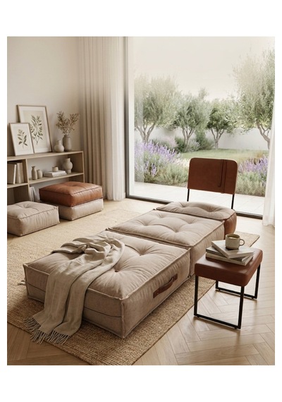 Reyo Pufymax Comfy Zen Oval Bohem Yatak Olabilen Katlanır Berjer & Modüler Yer Yatağı 75x75x 90 Cm Altın