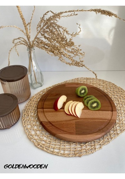 Yuvarlak Doğal Ahşap Sunum Tabağı Ahşap Sunumluk Kayın/gürgen Çap:30cm
