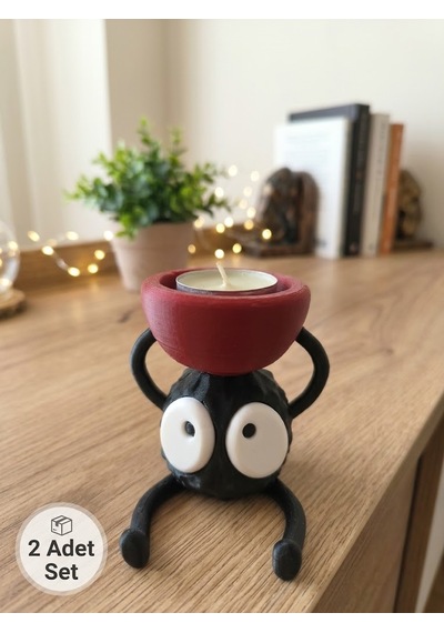 2'li Set Sevimli Karakter Tasarımlı Dekoratif Tealight Mumluk - Anime Esintili Ev Dekoru
