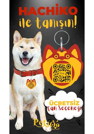 Petjoo 19.Hachiko Sarı-Kırmızı Qr'lı Köpek Künyesi