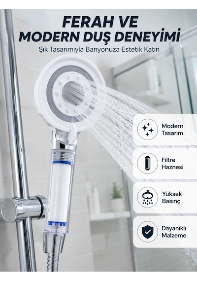 Kargo Mineral Taşlı Filtreli Duş Başlığı Güçlü Su Basınçlı Banyo Başlığı Najmaddin Çok Renkli