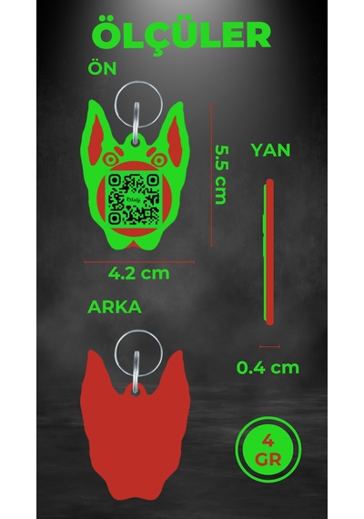 Petjoo 30.Anubis Kırmızı-Yeşil Qr'lı Köpek Künyesi