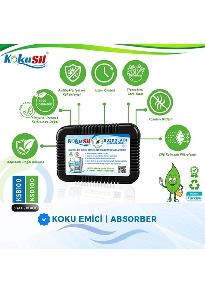 Kokusil Buzdolabı Koku Giderici Ve Koku Emici Doğal Aktif Karbon Siyah