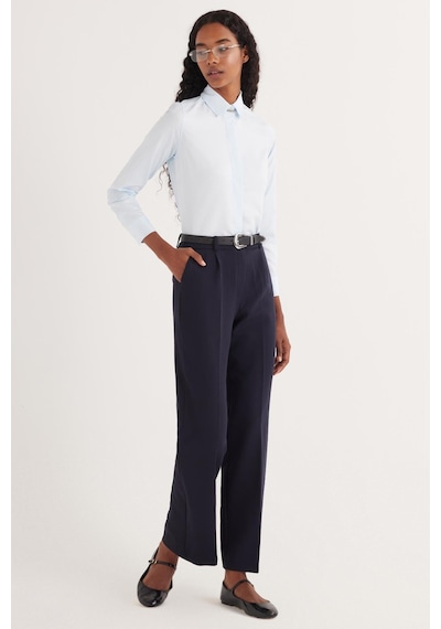Tudors Kadın Slim Fit Dar Kesim Vucüda Oturan Uzun Kollu Gizli Düğme Detaylı Mavi Basic Gömlek-35557 Mavi