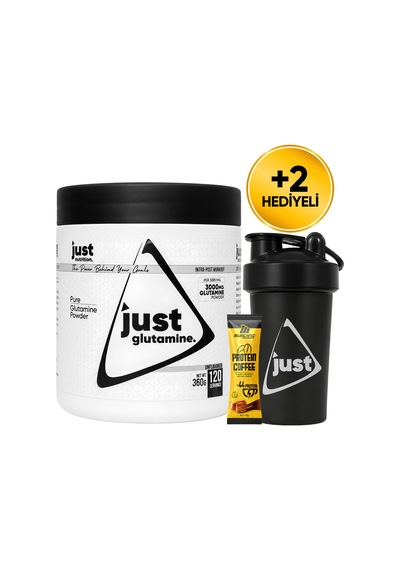 Just Nutrition L-glutamine 360 Gr Glutamin 120 Servis + Shaker + Protein Kahve Hediyeli Aromasız