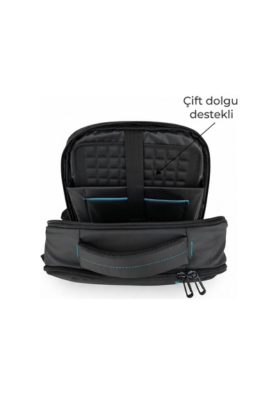 Laptop Sırt Çantası Su Geçirmez 15"6 İnç & 13" İnç Çift Notebook Bölmeli Terletmez Sırt Destekli 8683255014163 Siyah - Mavi